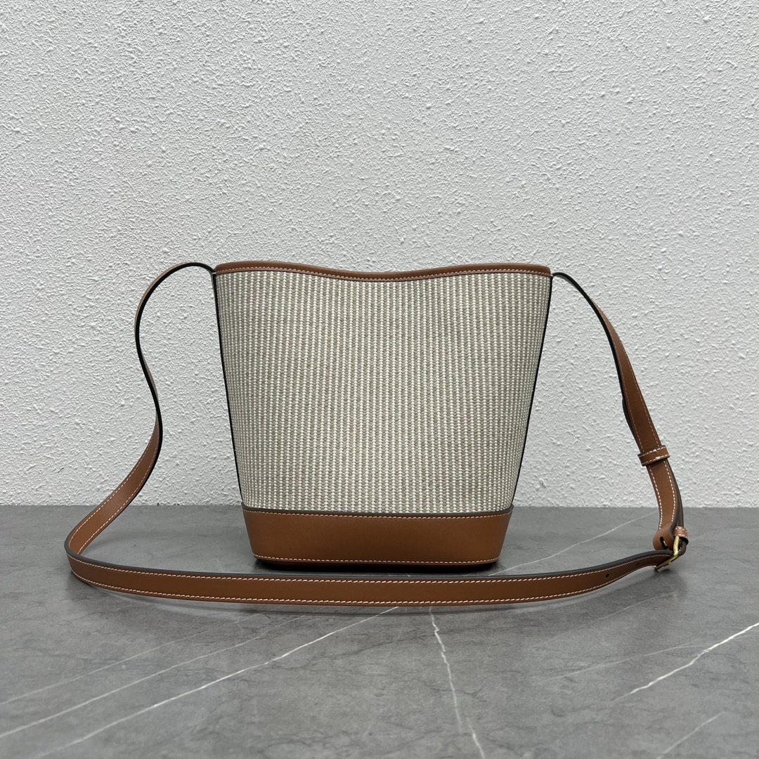 Celine Small Bucket Cuir Triomphe Shoulder Bag In Striped Textile And Calfskin Beige 198243